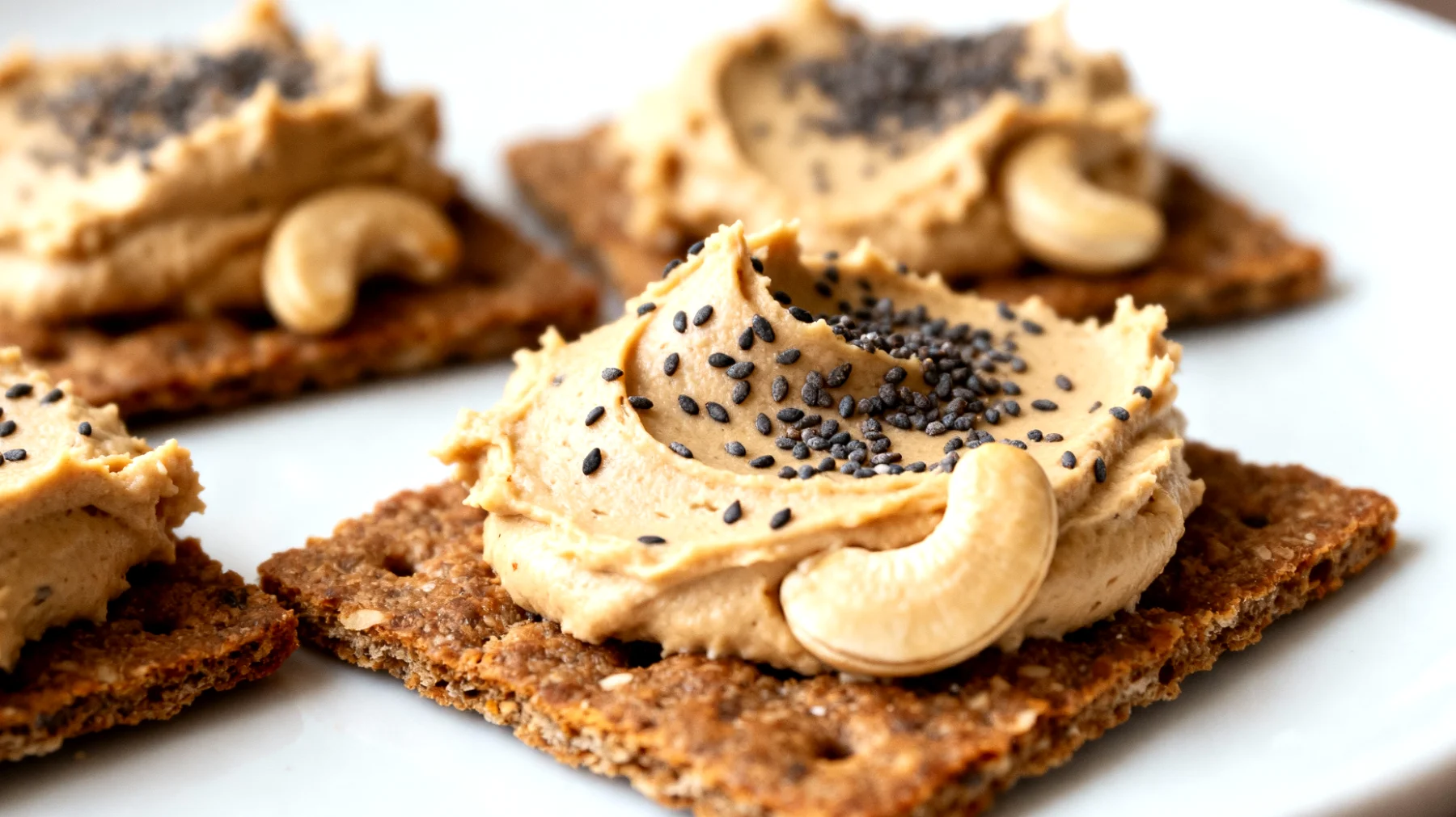 Cracker di segale con crema di anacardi e semi di papavero"