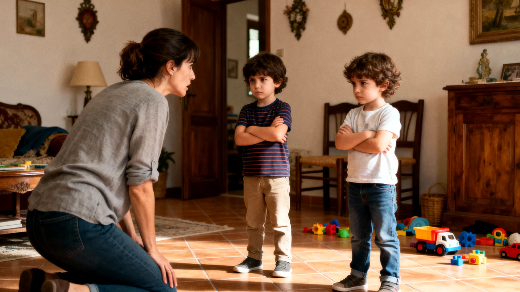 Una mamma si trova costantemente in conflitto con i suoi bambini piccoli riguardo alle regole quotidiane e ai limiti da rispettare. I bambini non accettano facilmente le indicazioni, testano continuamente i confini e la mamma fatica a farsi rispettare senza ricorrere a urla o punizioni eccessive, generando tensione e sensi di colpa."