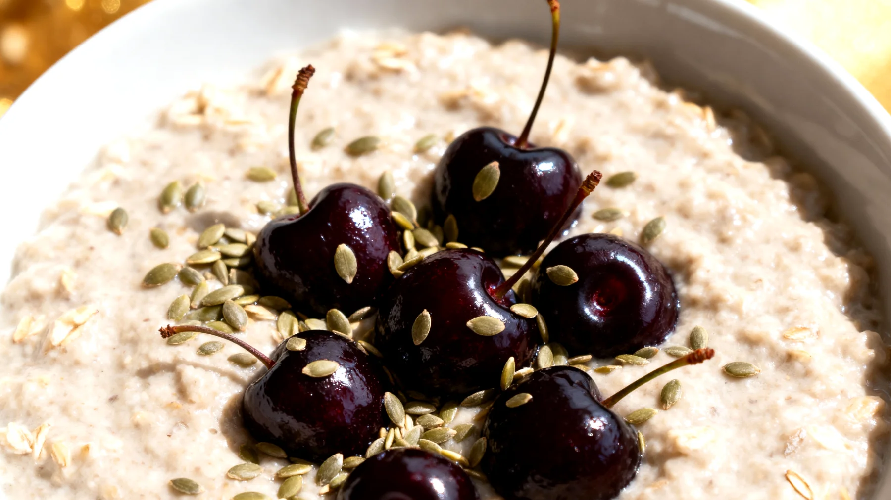 Porridge di avena con semi di canapa e ciliegie Amarena"