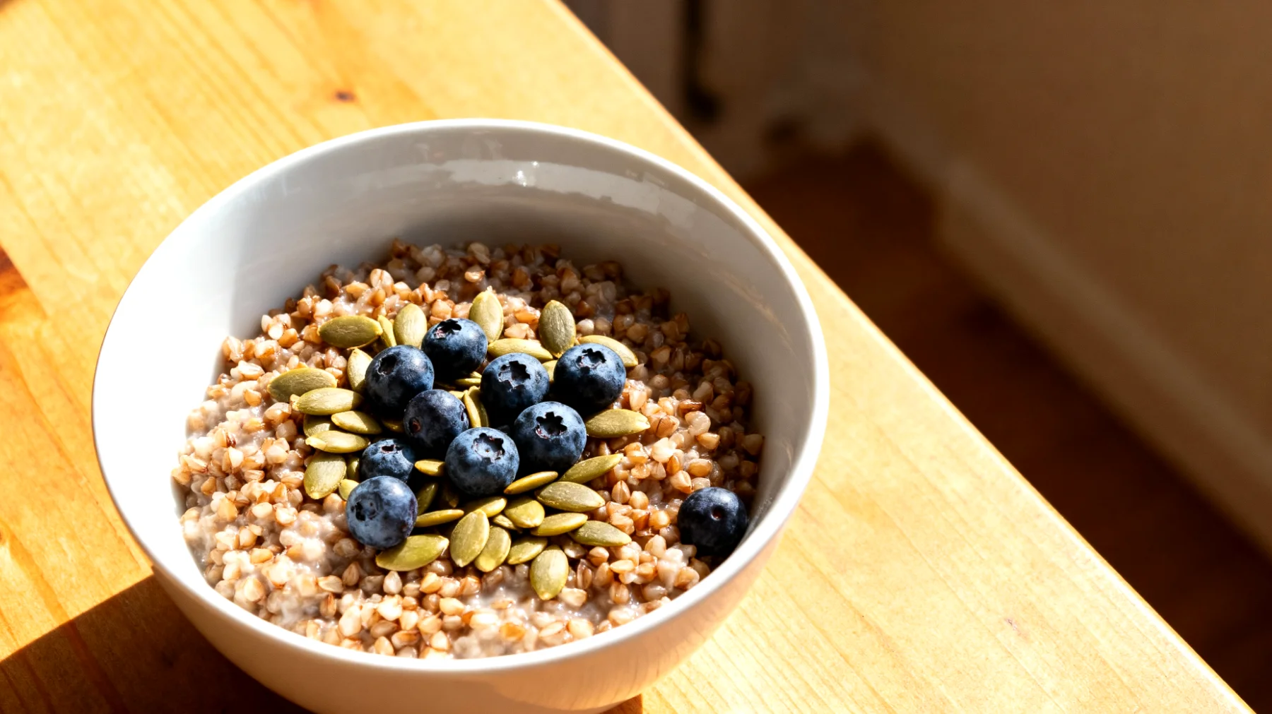 Porridge di grano saraceno con semi di zucca e mirtilli"